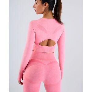 Seamless Pink Workout‎ Top Long Sleeve Thumb Hole Athletic Gym Activewear